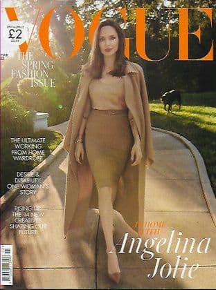 VOGUE U.K. Magazine - Issue 2021-03 March 2021 (Featuring ANGELINA JOLIE Long Brown Coat)